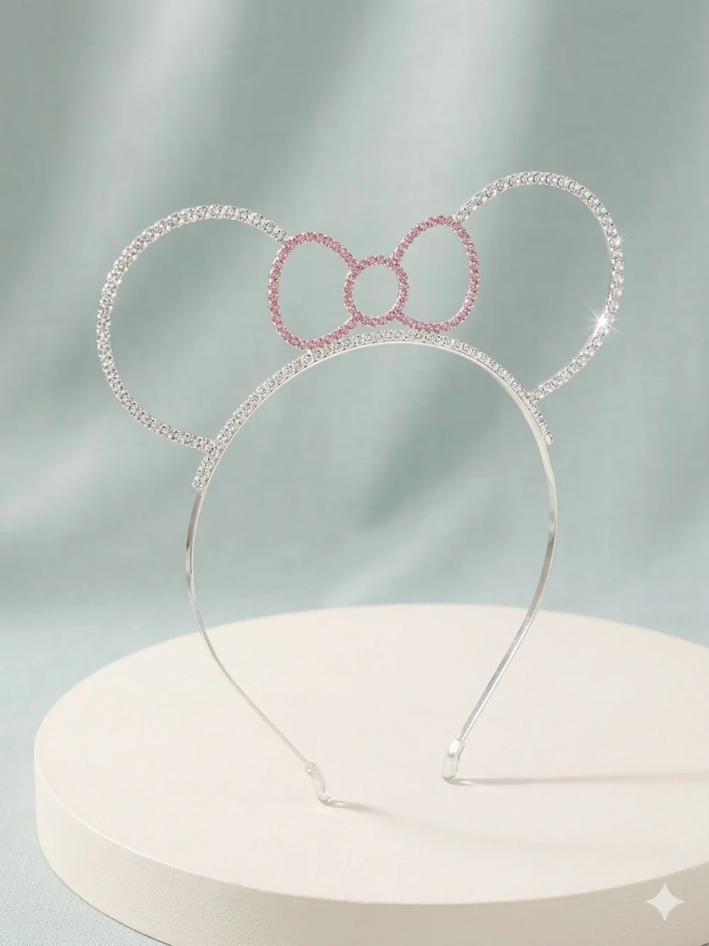 Sparkly Rhinestone Minnie Mouse Ears Headband | Silver & Pink | Kids & Adults